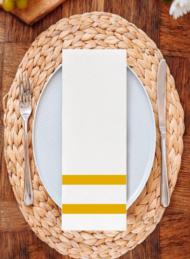 Biocean 100 Pack Napkins Disposable Guest Towels Linen-Feel Decorative Napkins Soft and Absorbent Dinner Paper Hand Towels for Bathroom Party Powder Room Hotel Fancy Restaurant (100 Gold stripe) - Image 4